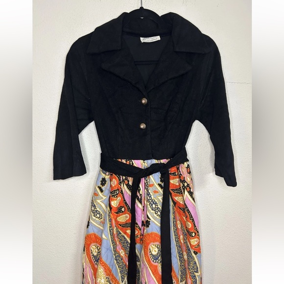 VTG 70’s Psychedelic Printed Quilted Long Sleeve Maxi Dress Dela-Ann Creation M - Picture 6 of 16